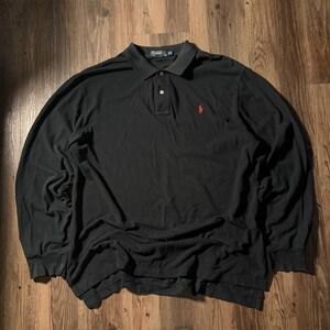 Polo Ralph Lauren Long Sleeve Black Polo Shirt Mens XXL Embroidered Pony Logo
